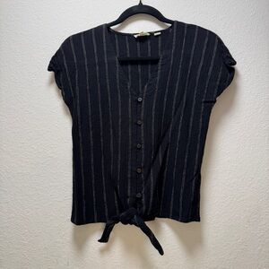 Fat Face Blue Cap Sleeve Button Down Shirt